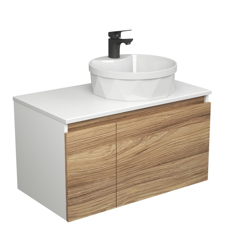 Комплект для ванной, 3 предмета (Тумба подвесная Bau Blackwood 80 + Раковина BAU D40, с отв. под см-ль, Смеситель Cerama Black, черный)