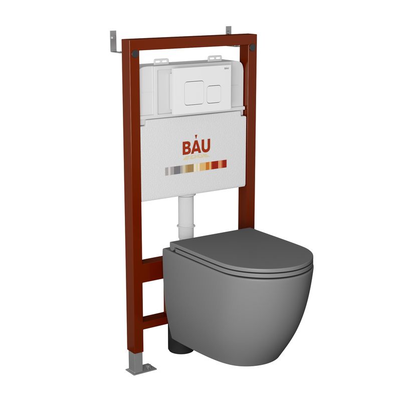 Комплект BAU 6 в 1: инсталляция BAU PRO, унитаз подвесной безободковый торнадо обратного потока Bau Dream 52х36 Hurricane-2, сиденье дюропласт микролифт, кнопка смыва BAU Soul, белая