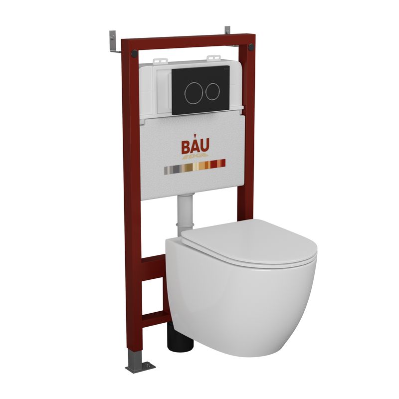 Комплект BAU 6 в 1: инсталляция BAU PRO, унитаз подвесной безободковый Bau Dream 49,5х36, сиденье дюропласт микролифт, клавиша BAU Dream, черная матовая