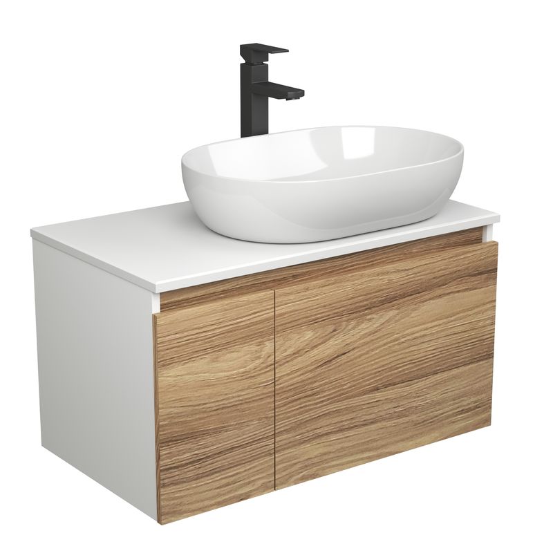 Комплект для ванной, 3 предмета (Тумба подвесная Bau Blackwood 80 + Раковина BAU 59х40, Смеситель высокий Hotel Black, черный)
