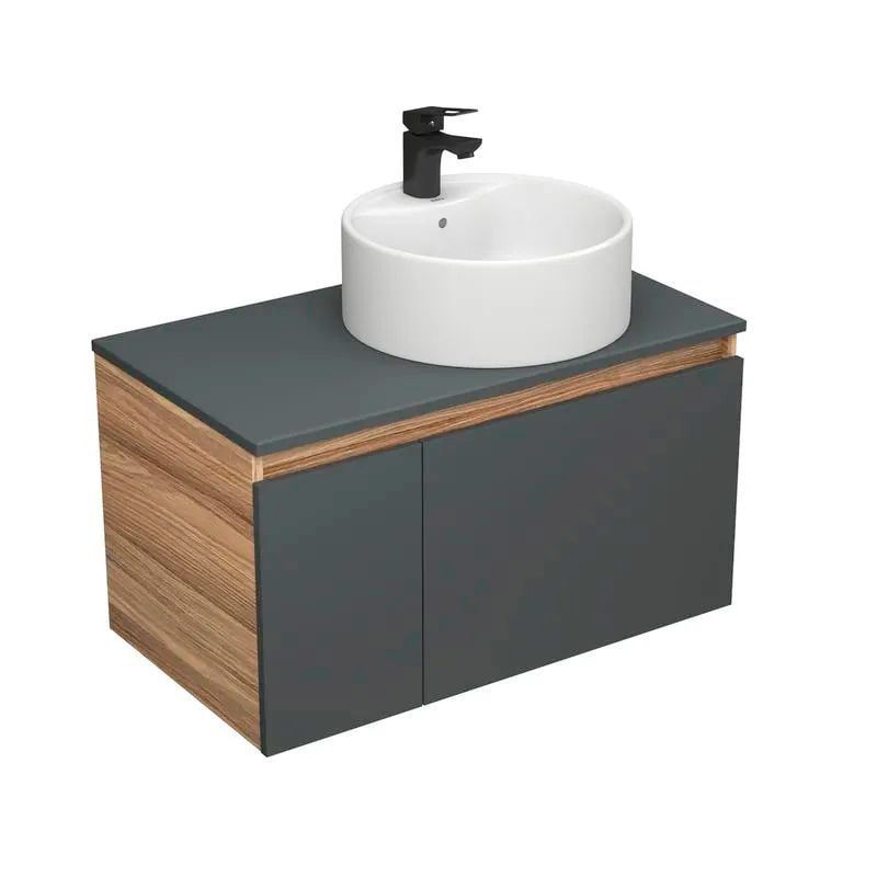 Комплект для ванной, 3 предмета (тумба Bau Dream Blackwood 80 графит + раковина BAU Element D40, с отверстием под смеситель, белая, смеситель Cerama Black)
