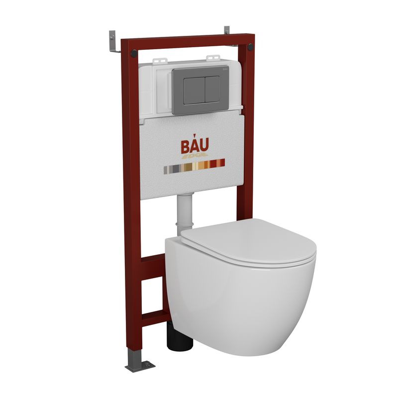 Комплект BAU 6 в 1: инсталляция BAU PRO, унитаз подвесной безободковый Bau Dream 49,5х36, сиденье дюропласт микролифт, клавиша Stil Gun Grey, темно-серый металлик