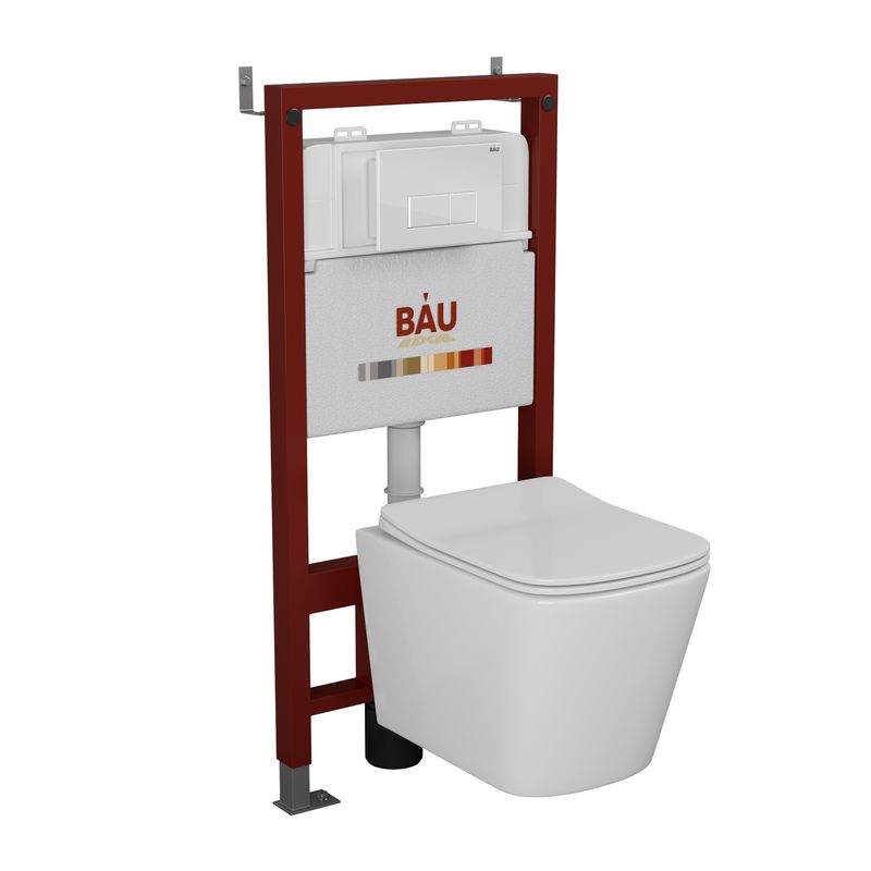 Комплект BAU 6 в 1: инсталляция BAU PRO, Унитаз подвесной безободковый Bau Stil 49x35, сиденье дюропласт микролифт, клавиша BAU Hotel, белый глянец