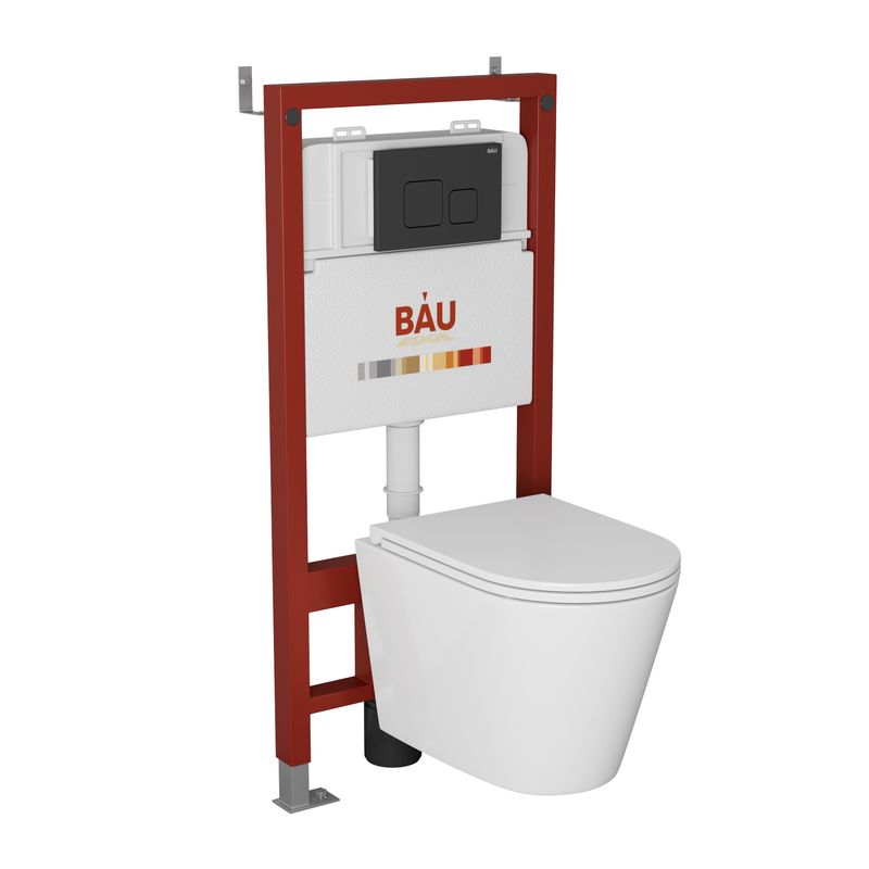 Комплект BAU 6 в 1: инсталляция BAU PRO, унитаз подвесной торнадо Bau Nimb Hurricane-2, сиденье дюропласт микролифт, кнопка смыва BAU Soul, черная матовая