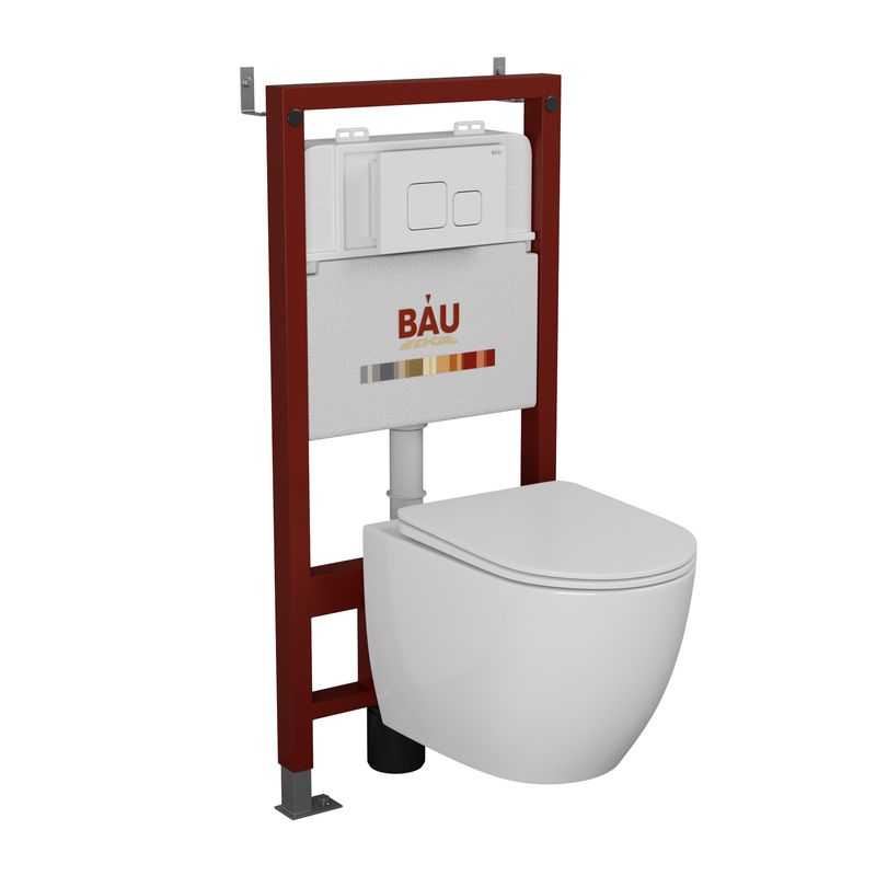 Комплект BAU 6 в 1: инсталляция BAU PRO, унитаз подвесной безободковый Bau Dream 49,5х36, сиденье дюропласт микролифт, клавиша BAU Soul, белая