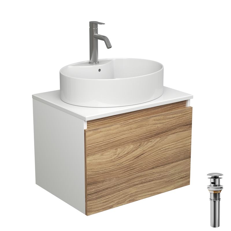 Комплект для ванной, 4 предмета (Тумба подвесная Bau Blackwood 60 + Раковина BAU 51х41, с отв. под см-ль, Смеситель Dream, нерж. сталь, выпуск)