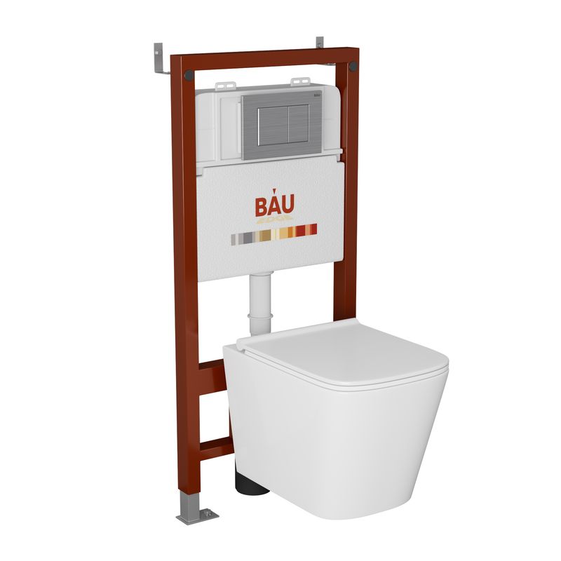 Комплект BAU 6 в 1: инсталляция BAU PRO, унитаз подвесной безободковый Bau Stil PRO, сиденье быстросъемное микролифт, клавиша BAU Stil антивандальная, нержавеющая сталь