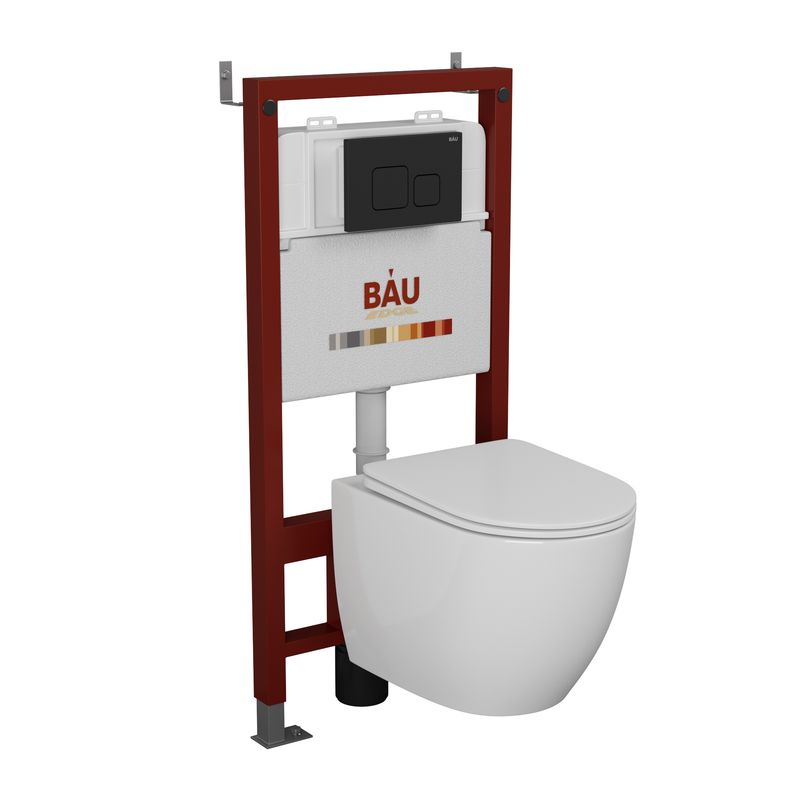 Комплект BAU 6 в 1: инсталляция BAU PRO, унитаз подвесной безободковый Bau Dream 49,5х36, сиденье дюропласт микролифт, клавиша BAU Soul, черная матовая