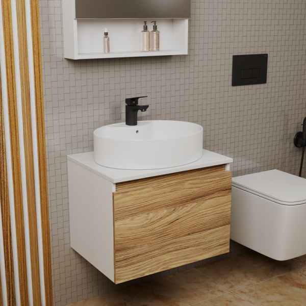 Комплект для ванной, 3 предмета (Тумба подвесная Bau Blackwood 60 + Раковина BAU 51х41, с отв. под см-ль, Смеситель Cerama Black, черный)