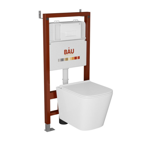 Комплект BAU 6 в 1: инсталляция BAU PRO, унитаз подвесной безободковый Bau Stil PRO, сиденье быстросъемное микролифт, клавиша BAU Hotel, белый глянец