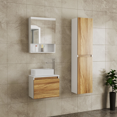 Комплект для ванной, 4 предмета (Тумба Bau Dream Blackwood 50, раковина BAU Mini 38х24, смеситель для раковины высокий Hotel Still, нержавеющая сталь, выпуск клик клак, хром)