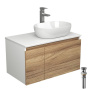 Комплект для ванной, 4 предмета (Тумба подвесная Bau Blackwood 80 + Раковина BAU 48х34 + Смеситель высокий Hotel Still, нерж. сталь, выпуск черный)