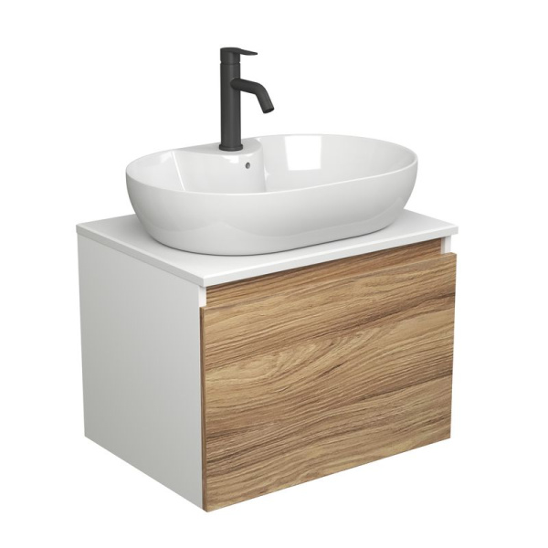 Комплект для ванной, 3 предмета (Тумба подвесная Bau Blackwood 60 + Раковина BAU 60х42, с отв. под см-ль, Смеситель Dream Black, черный)