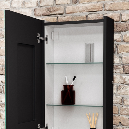 Зеркальный шкаф Bau Elite 35х65 Black Edition Soft touch, LED, сенсор, черный левый