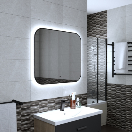 Зеркало Bau Black Rand 80х70, с LED фоновой подсветкой, бесконтактным сенсором, черной окантовкой