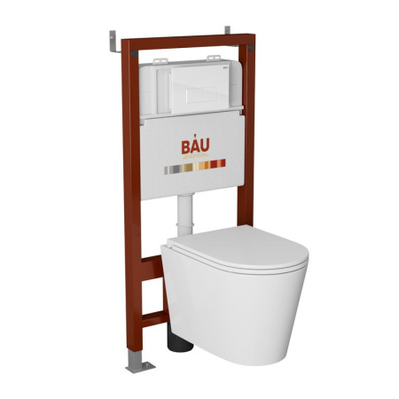 Комплект BAU 6 в 1: инсталляция BAU PRO, унитаз подвесной торнадо Bau Nimb Hurricane-3, сиденье дюропласт микролифт, клавиша BAU Hotel, белый глянец