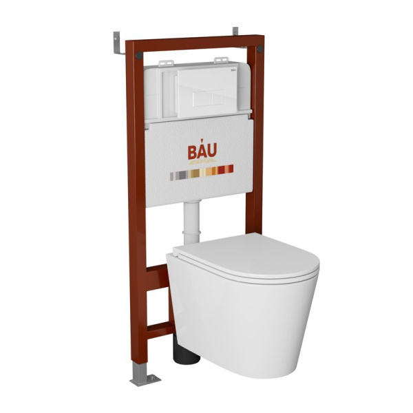 Комплект BAU 6 в 1: инсталляция BAU PRO, унитаз подвесной торнадо Bau Nimb Hurricane-2, сиденье дюропласт микролифт, клавиша BAU Hotel, белый глянец