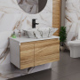 Комплект для ванной, 3 предмета (Тумба подвесная Bau Blackwood 80 + Раковина BAU 64х40, мрамор, Смеситель высокий Hotel Black, черный)