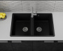 Мойка для кухни двойная чаша BAU Stil Black coal 77х50, выпуск с сифоном в комплекте, черный уголь
