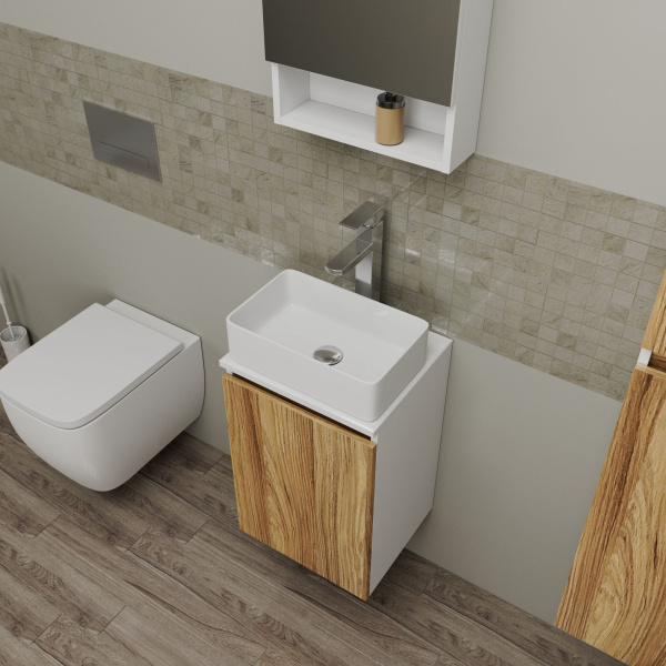 Комплект для ванной, 3 предмета (Тумба Bau Dream Blackwood 40, раковина BAU Mini 38х24, смеситель для раковины высокий Hotel Still, нержавеющая сталь)