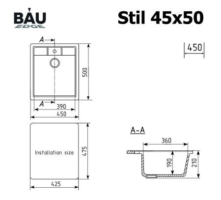 Мойка для кухни BAU Stil Sand 45х50, выпуск с сифоном в комплекте, бежевый песок