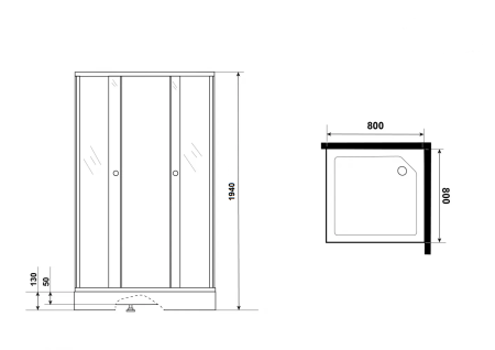 Душевой уголок BAU Stil Hit Black с поддоном 80x80х195, прозрачное закаленное стекло, черный профиль