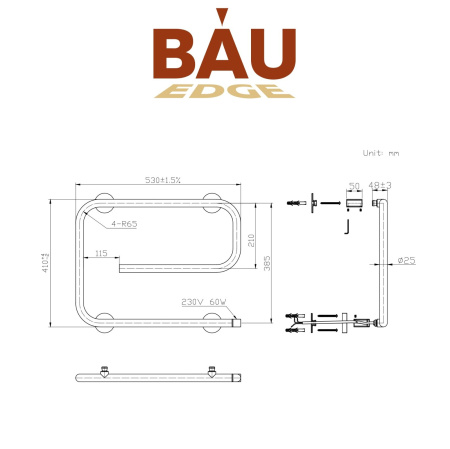Полотенцесушитель электрический BAU E Black 41х53, черный матовый