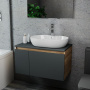 Комплект для ванной, 3 предмета (Тумба подвесная Bau Blackwood 80 графит + Раковина BAU 60х42, с отв. под см-ль, Смеситель Hotel Still, нерж. сталь)