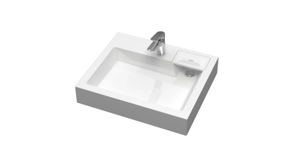 Раковина над стиральной машиной BAU Stil 60х50, литьевой мрамор в комплекте с кронштейнами и сифоном, белый глянец