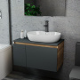 Комплект для ванной, 3 предмета (Тумба подвесная Bau Blackwood 80 графит + Раковина BAU 60х42, с отв. под см-ль, Смеситель Hotel Black, черный)