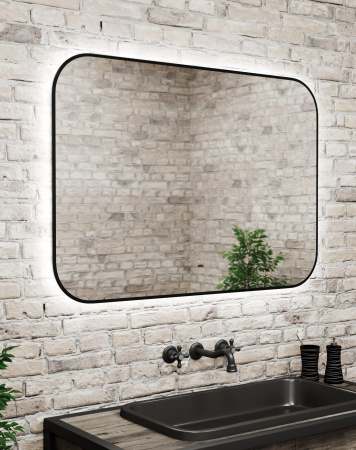 Зеркало Bau Black Rand 100х70, с LED фоновой подсветкой, бесконтактным сенсором, черной окантовкой