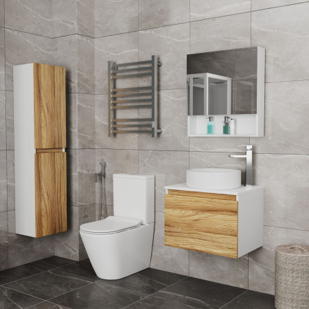 Комплект для ванной, 4 предмета (Тумба Bau Dream Blackwood 60, раковина BAU Nimb 50х36, смеситель для раковины высокий Hotel Still, нержавеющая сталь, выпуск клик клак, хром)