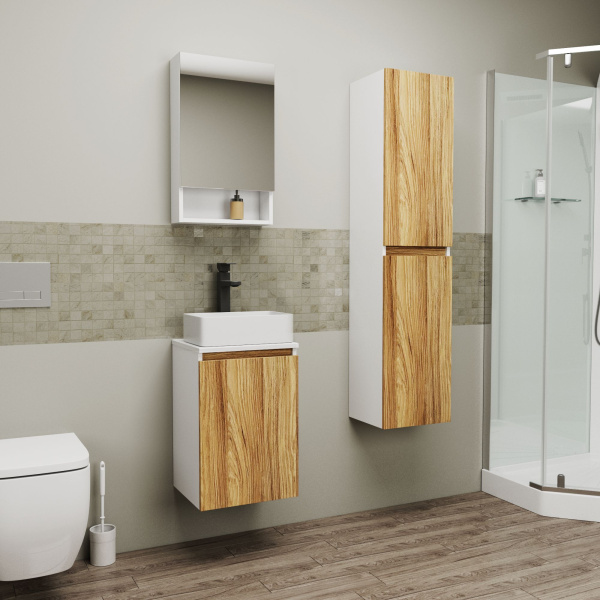 Тумба с раковиной и выпуском (Тумба Bau Dream Blackwood 40, умывальник BAU Mini 38х24, выпуск клик клак, черный)