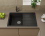 Мойка для кухни оборачиваемая с крылом BAU Stil Black stone 77х50, выпуск с сифоном в комплекте, черный камень
