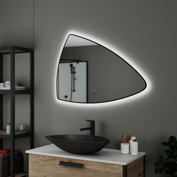 Зеркало Bau Triangle Loft 90х70, с LED фоновой подсветкой, бесконтактным сенсором, черной окантовкой
