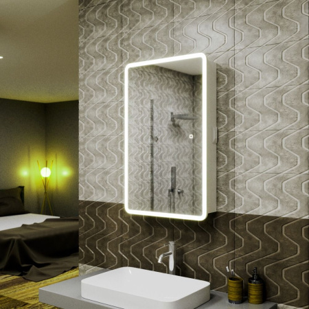 Зеркальный шкаф Bau Stil 50х80, LED подсветка, сенсор, плавное закрывание, оборачиваемый