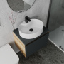 Комплект для ванной, 4 предмета (Тумба подвесная Blackwood 60 графит + Раковина BAU 51х41, с отв. под см-ль + Смеситель Cerama Black, выпуск черный)