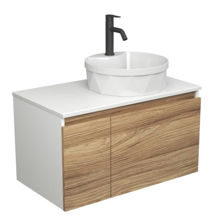 Комплект для ванной, 3 предмета (Тумба подвесная Bau Blackwood 80 + Раковина BAU D40, с отв. под см-ль, Смеситель Dream Black, черный)