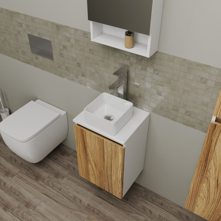 Комплект для ванной, 3 предмета (Тумба Bau Dream Blackwood 40, раковина BAU Mini 24х24, смеситель для раковины высокий Hotel Still, нержавеющая сталь)