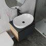 Комплект для ванной, 4 предмета (Тумба подвесная Bau Blackwood 60 графит + Раковина BAU 59х40 + Смеситель высокий Hotel Black, черный, выпуск черный)