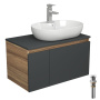 Комплект для ванной, 4 предмета (Тумба подвесная Bau Blackwood 80 графит + Раковина BAU 60х42, с отв. под см-ль + Смеситель Hotel Still, выпуск белый)