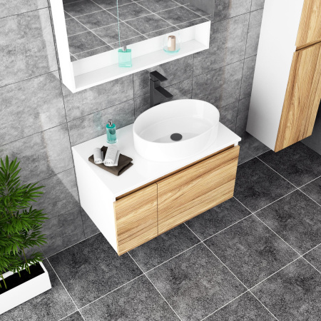 Комплект для ванной, 3 предмета (Тумба Bau Dream Blackwood 60, раковина BAU Nimb 50х36, смеситель для раковины высокий Hotel Black, черный)