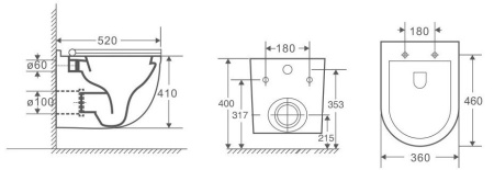 Комплект BAU 6 в 1: усиленная инсталляция BAU IDEAL, унитаз подвесной безободковый Bau Mif PRO, сиденье микролифт, клавиша BAU Strike, черная матовая