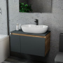 Комплект для ванной, 3 предмета (Тумба подвесная Bau Blackwood 80 графит + Раковина BAU 60х42, с отв. под см-ль, Смеситель Cerama Black, черный)