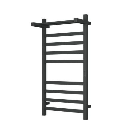 Полотенцесушитель электрический профильный с полкой BAU Hotel Shelf 50х100, 8 планок, универсальный, черный матовый RAL 9005