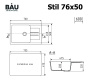 Мойка для кухни оборачиваемая с крылом BAU Stil Black stone 76х50, выпуск с сифоном в комплекте, черный камень