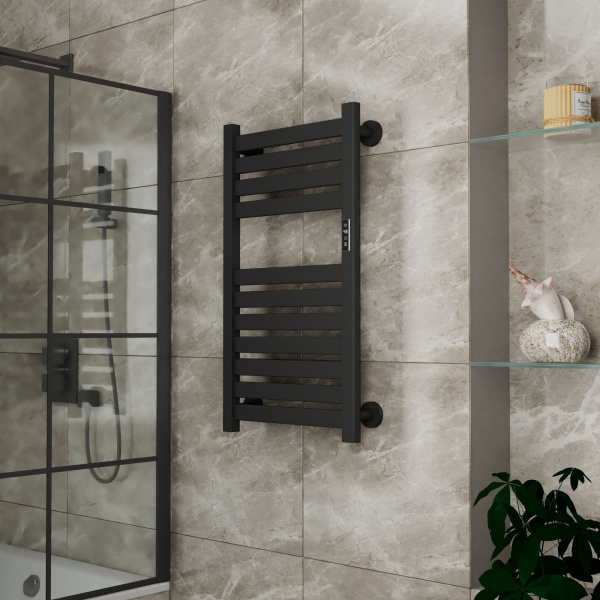 Полотенцесушитель дизайнерский электрический BAU Elite Elegant Black 80х45, подключение справа, черный матовый