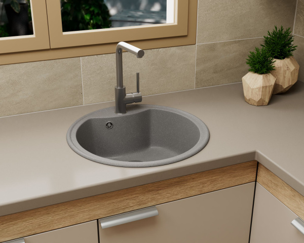 Мойка для кухни BAU Dream Gray stone D 51, выпуск с сифоном в комплекте, серый камень