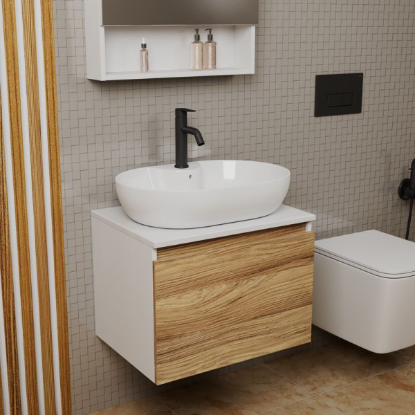 Комплект для ванной, 3 предмета (Тумба подвесная Bau Blackwood 60 + Раковина BAU 60х42, с отв. под см-ль, Смеситель Dream Black, черный)