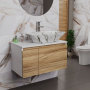 Комплект для ванной, 3 предмета (Тумба подвесная Bau Blackwood 80 + Раковина BAU 64х40, мрамор, Смеситель высокий Hotel Still, нерж. сталь)